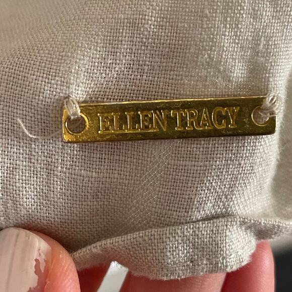 Ellen Tracy Tan/Beige/Neutral Linen Short Sleeve 1/4 Zip Tunic/Shirt/Top, XL - Picture 7 of 16